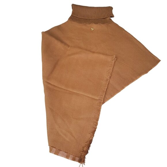 Anne Klein Camel Woven Poncho With Turtleneck Fringe Detail women new one size - Picture 3 of 8